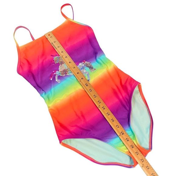 Girls tie dye unicorn full piece swimsuit 14/16 rainbow one piece - Picture 5 of 8